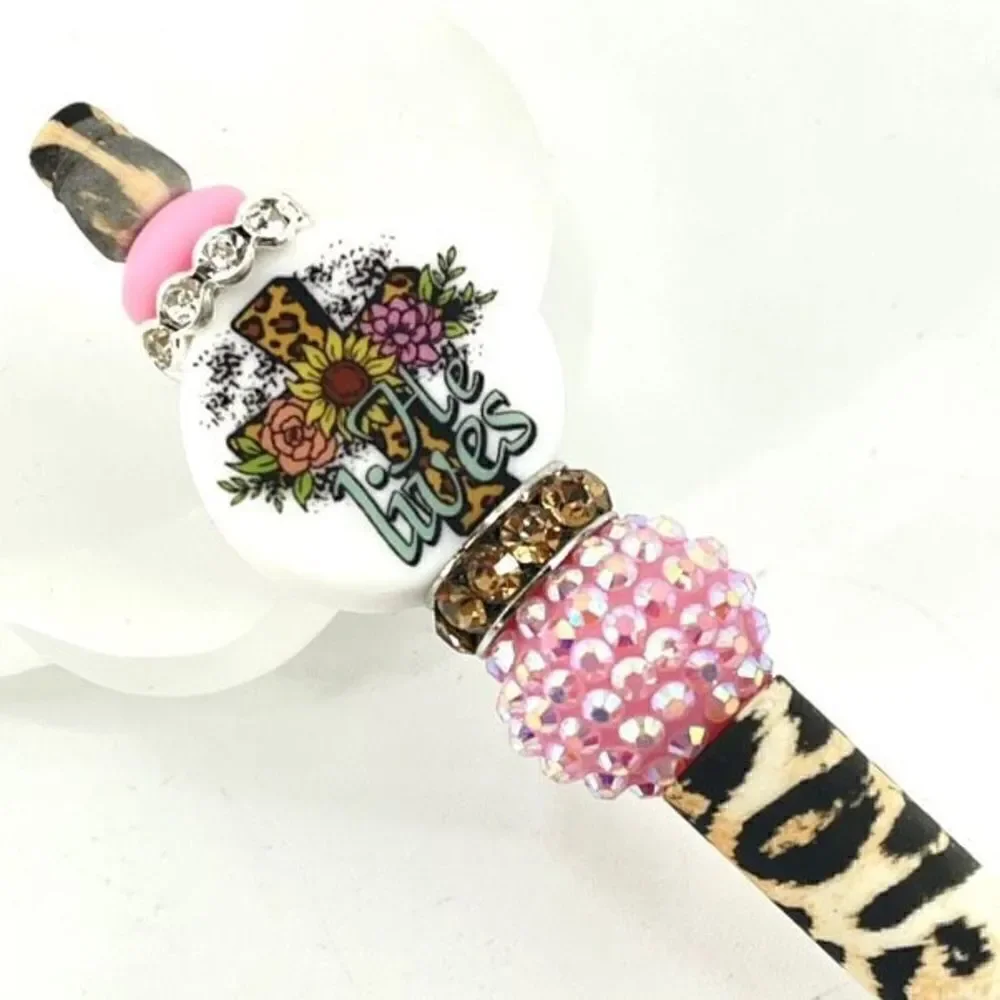 He Lives! Jesus Christ Christian cross pen handmade NEW bling rhinestone pink le